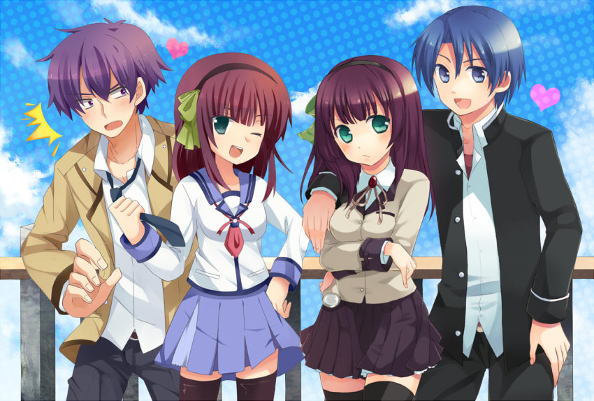 10s, 2boys, 2girls, angel_beats!, bad_id, bad_pixiv_id, blue_hair, dual_persona