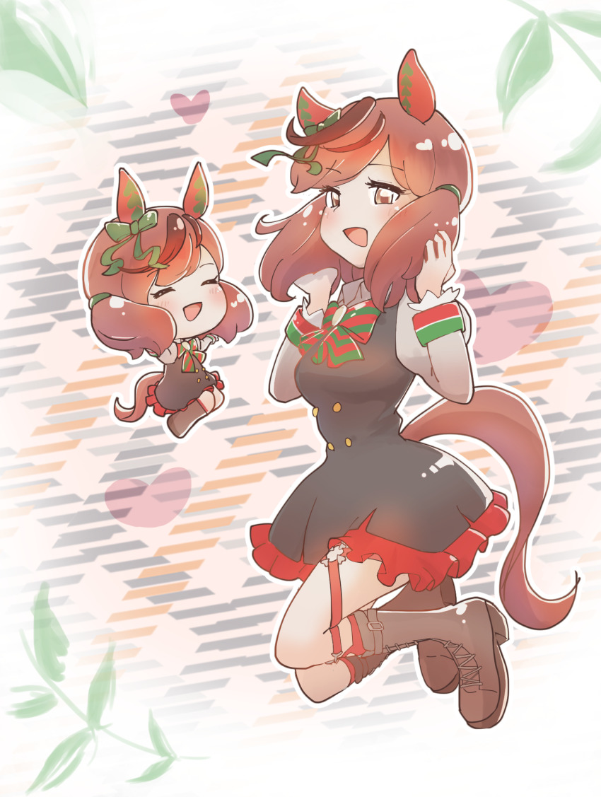 1girl, animal_ears, black_vest, blush, boots, bow, bowtie, breasts