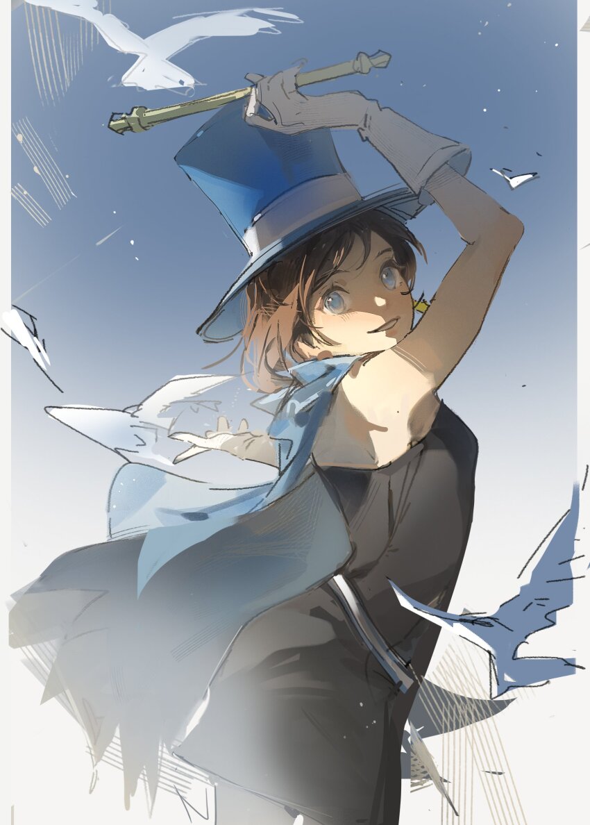 1girl, absurdres, ace_attorney, animal, apollo_justice:_ace_attorney, arm_up, baton, bird