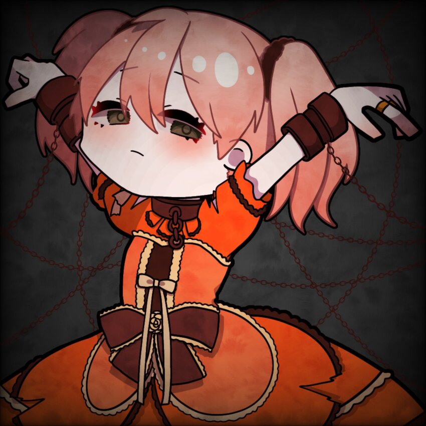 1girl, alternate_hair_color, alternate_hair_length, alternate_hairstyle, arms_up, bound, bound_wrists, bow