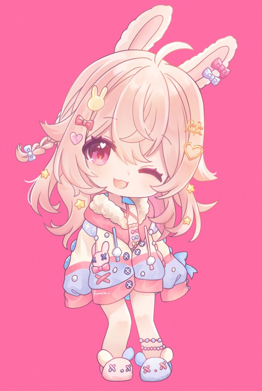 absurdres, ahoge, animal_ears, animal_slippers, artist_name, blue_bow, bow, braid