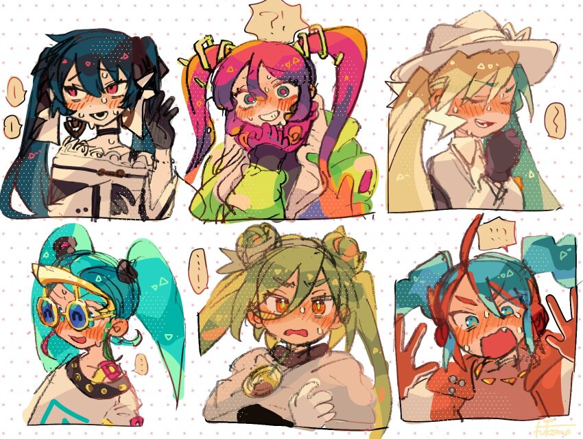 !, !!, !?, ...!, 6+girls, ahoge, black_choker, black_gloves