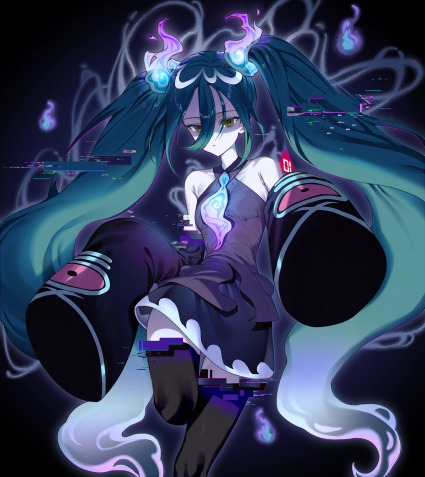 1girl, dupu, ghost, ghost_miku_(project_voltage), hatsune_miku, highres, nintendo, pokemon, project_voltage, solo, twintails, vocaloid, yellow_eyes