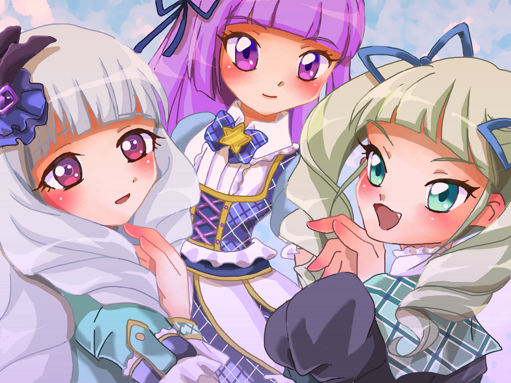 3girls, aikatsu!, aikatsu!_(series), green_hair, kurosaki_yomi, multiple_girls, shirogane_lily