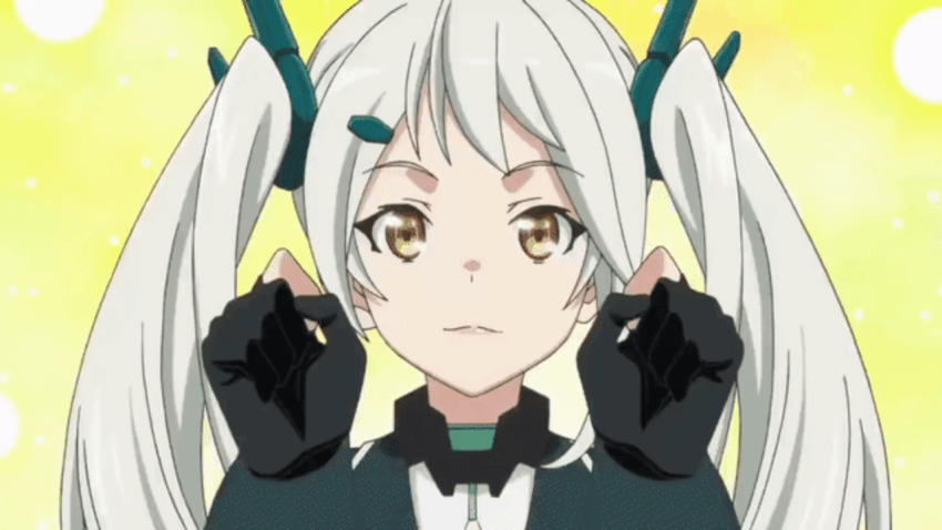 1girl, animated, animated_gif, fingerless_gloves, gabriella_talinska, gloves, happy, kakuchou_shoujo-kei_trinary