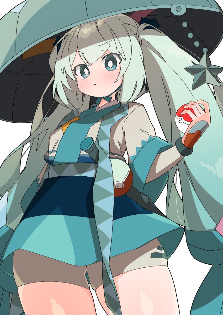 1girl, absurdres, flute, hatsune_miku, highres, instrument, nintendo, poke_ball