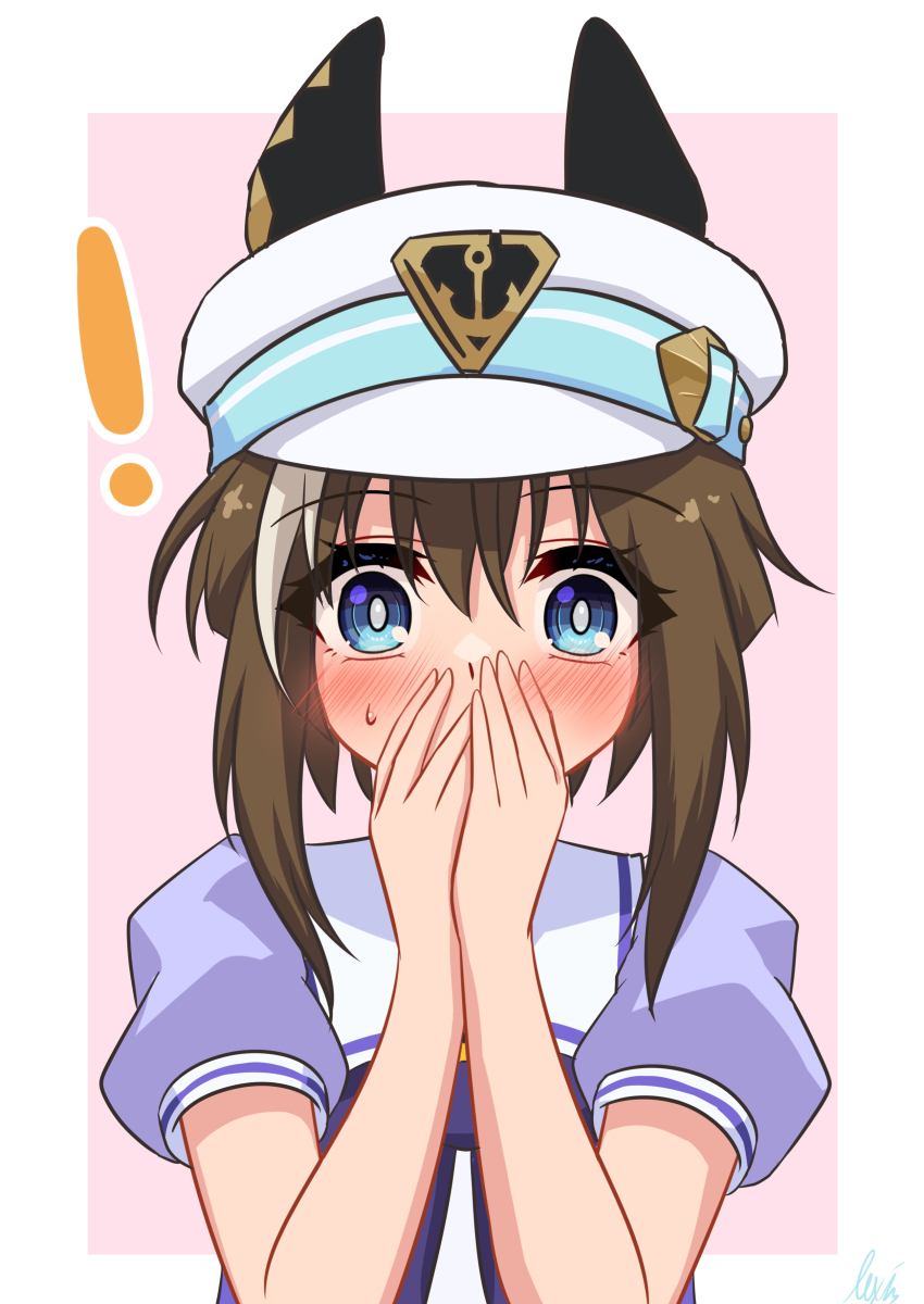 !, 1girl, absurdres, animal_ears, blue_eyes, blush, border, bow