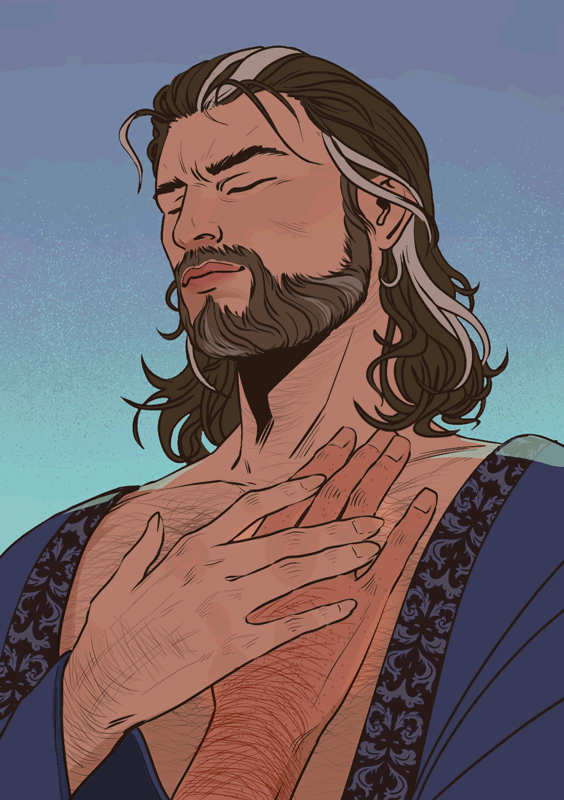 2boys, animated, animated_gif, arm_hair, baldur's_gate, baldur's_gate_3, bara, beard, body_markings, chest_hair, closed_eyes, dark-skinned_male, dark_skin, enolezdrata, facial_hair, from_below, gale_(baldur's_gate), grey_hair, hairy, hand_on_another's_chest, hand_on_another's_hand, male_focus, mature_male, multicolored_hair, multiple_boys, mustache, open_clothes, smile, solo_focus, streaked_hair, thick_eyebrows, upper_body, yaoi