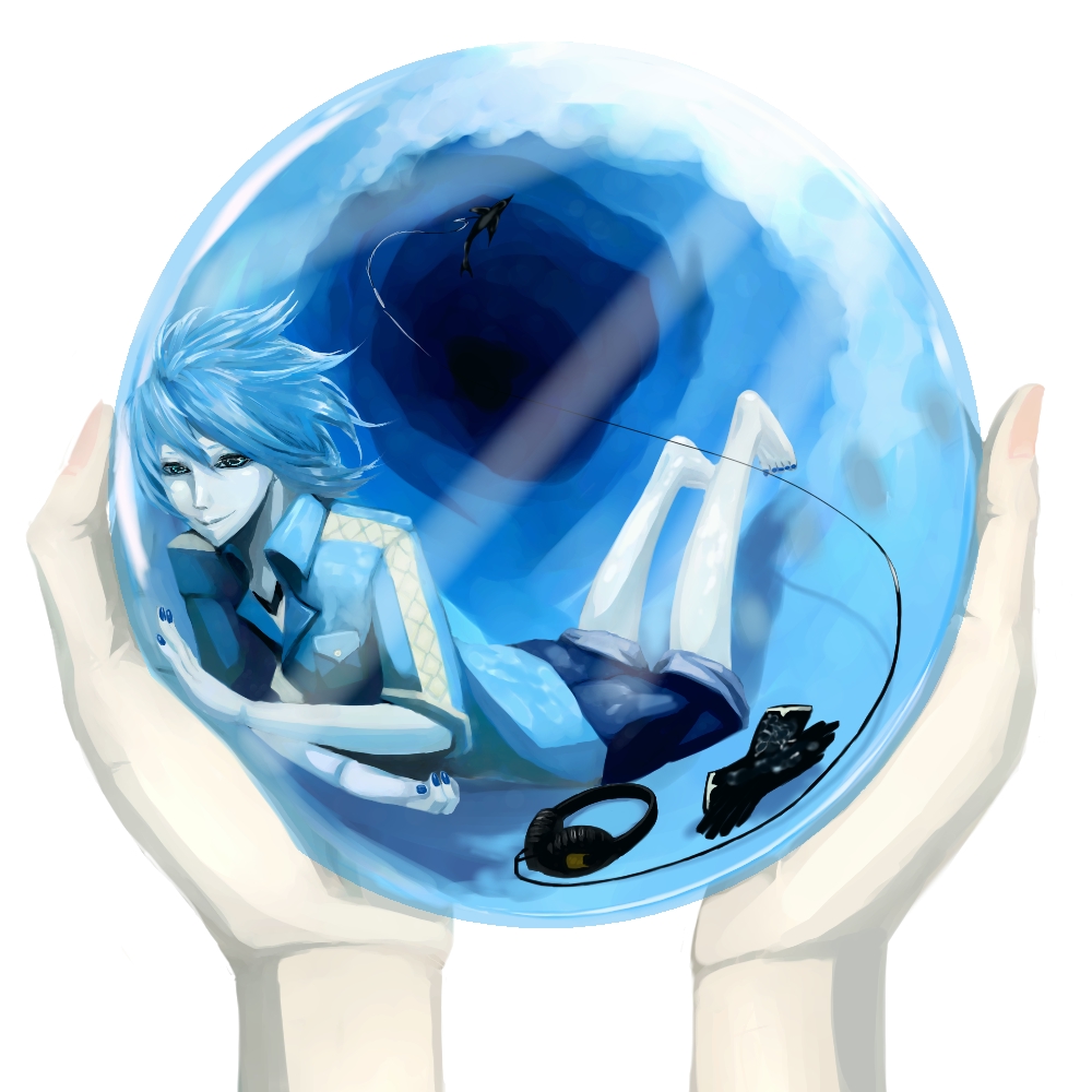 crystal_ball, headset, male_focus, mito(artist), surreal, underwater, utau, yune_kouta