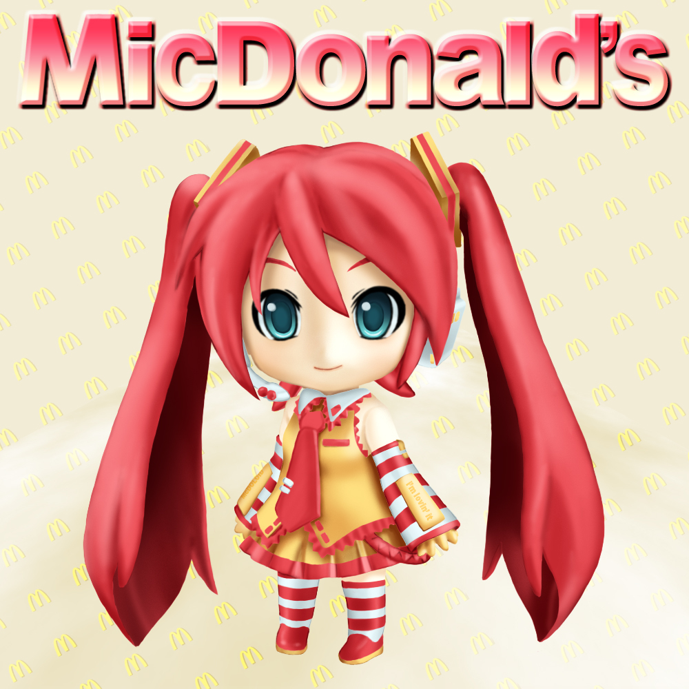 1girl, aqua_eyes, chibi, deka_master, female_focus, hatsune_miku, long_hair, mcdonald's