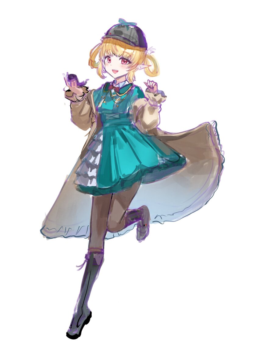 1girl, absurdres, black_boots, blonde_hair, boots, bow, bowtie, brown_jacket