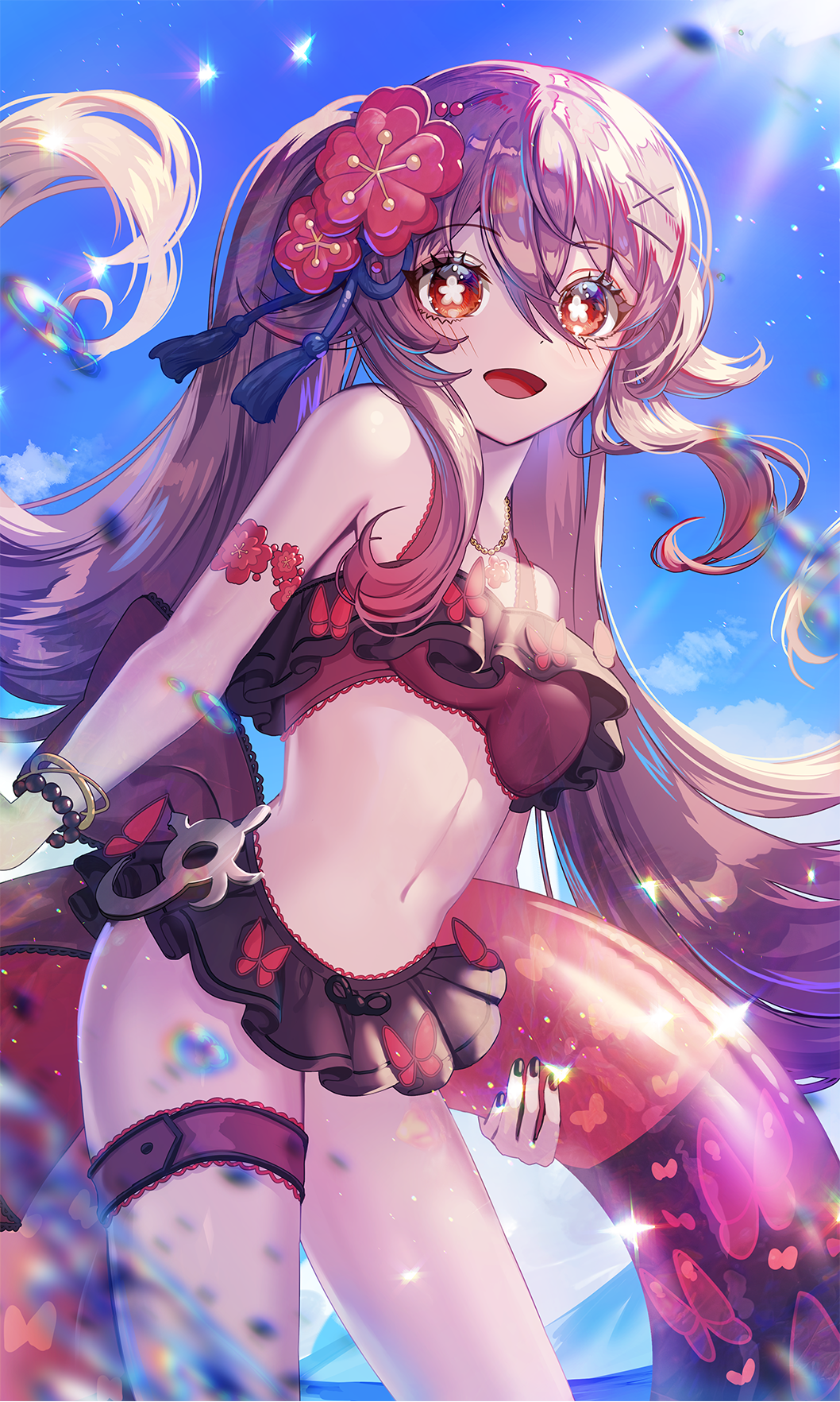 1girl, bright_pupils, brown_eyes, brown_hair, flower-shaped_pupils, genshin_impact, highres, hu_tao_(genshin_impact)