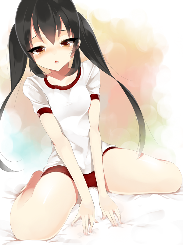 1girl, bad_id, bad_pixiv_id, barefoot, black_hair, blush, breasts, brown_eyes