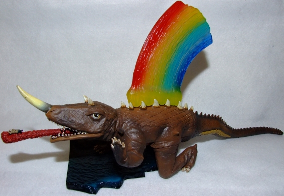 1boy, all_fours, barugon, chameleon, daiei_motion_picture, energy, energy_beam, figure