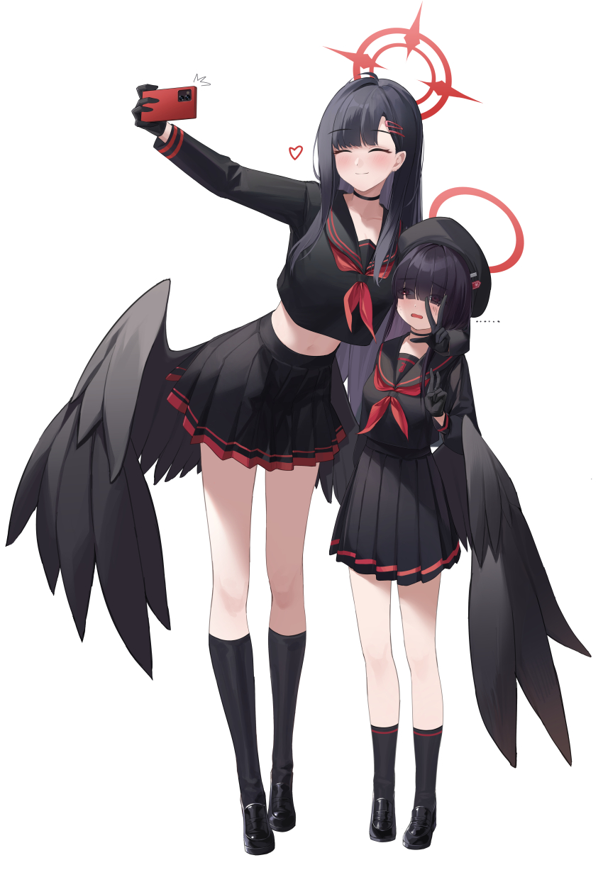 2girls, absurdres, beret, black_choker, black_footwear, black_gloves, black_hair, black_headwear