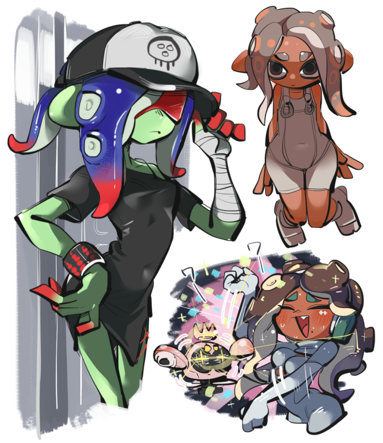 agent_8_(splatoon), black_dress, bodysuit, colored_skin, dark-skinned_female, dark_skin, dedf1sh, dress