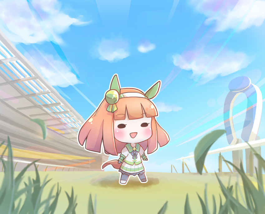 1girl, animal_ears, blunt_bangs, blush, bow, chibi, chokueji, cloud