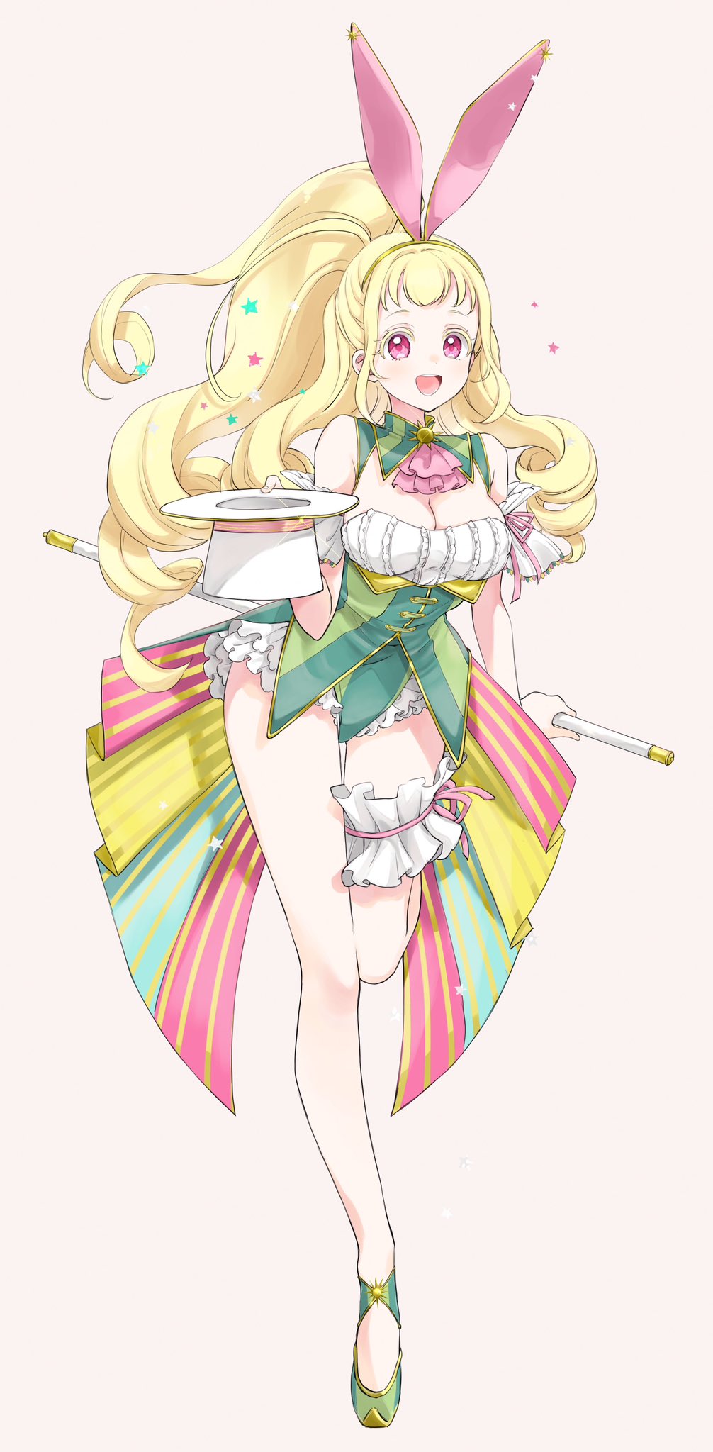 1girl, animal_ears, arm_cuffs, bare_legs, bare_shoulders, blonde_hair, breasts, brown_background