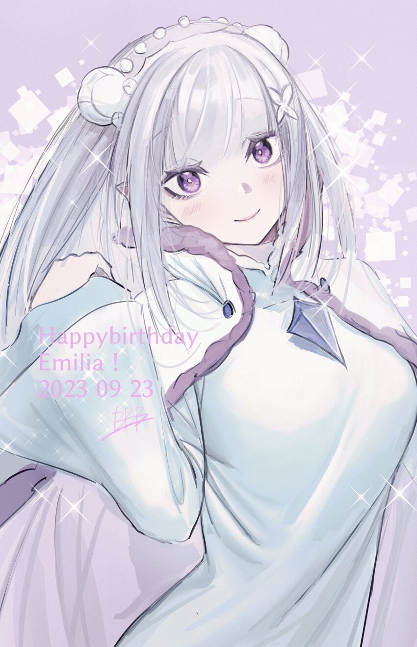 1girl, b_c_b_c_b_c, blush, coat, coat_on_shoulders, dated, dress, elf