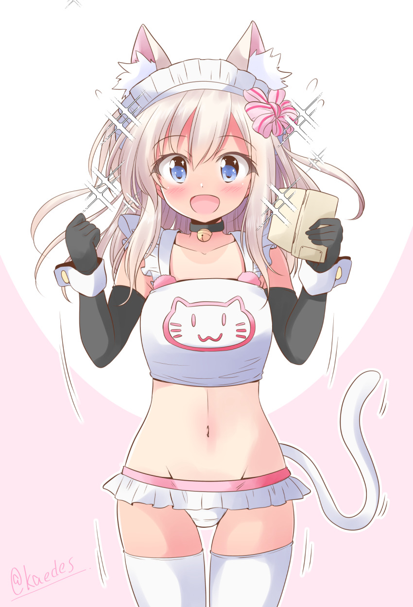 1girl, animal_ears, animal_print, bikini, black_gloves, blonde_hair, blue_eyes, cat_ears
