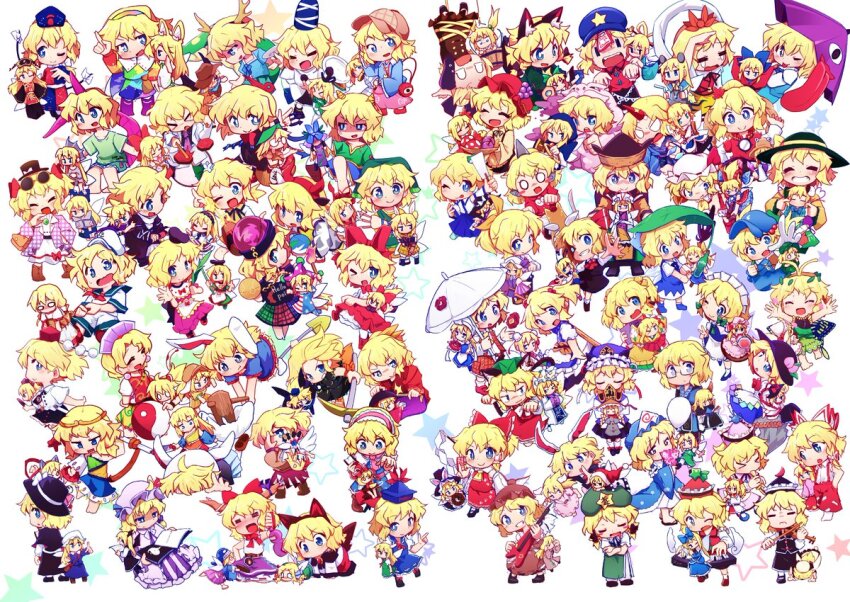 6+girls, ;d, ;p, aki_minoriko, aki_minoriko_(cosplay), aki_shizuha, aki_shizuha_(cosplay), alice_margatroid, alice_margatroid_(cosplay), american_flag_dress, animal_ears, animal_print, antennae, apron, ascot, asymmetrical_wings, bag, bear_trap, beret, black_capelet, black_dress, black_headwear, black_skirt, black_wings, blonde_hair, blue_dress, blue_eyes, blue_headwear, blue_kimono, blue_shirt, blue_skirt, blue_wings, book, boots, bow, bow_(weapon), braid, bright_pupils, brown_dress, brown_footwear, brown_headwear, bun_cover, butterfly_wings, newsboy_cap, cape, capelet, cat_ears, cat_tail, cellphone, chen, chen_(cosplay), circlet, cirno, cirno_(cosplay), closed_eyes, clothes_writing, clownpiece, clownpiece_(cosplay), coat, collared_shirt, commentary_request, cosplay, cow_print, cross, daiyousei, daiyousei_(cosplay), deerstalker, doremy_sweet, doremy_sweet_(cosplay), double_bun, dowsing_rod, dragon_horns, dress, drum, ebisu_eika, ebisu_eika_(cosplay), eternity_larva, eternity_larva_(cosplay), ex-keine, ex-keine_(cosplay), eyewear_on_head, fedora, flandre_scarlet, flandre_scarlet_(cosplay), floral_print, folding_fan, food, foul_detective_satori, fox_ears, frilled_hat, frills, fruit, fujiwara_no_mokou, fujiwara_no_mokou_(cosplay), full_body, futatsuiwa_mamizou, futatsuiwa_mamizou_(cosplay), glasses, gohei, gourd, goutokuji_mike, goutokuji_mike_(cosplay), grapes, green_apron, green_dress, green_headscarf, green_headwear, green_sailor_collar, green_shirt, green_skirt, grey_coat, grey_hoodie, guitar, hair_bobbles, hair_bow, hair_bun, hair_ornament, hair_ribbon, hair_rings, hairband, hakurei_reimu, hakurei_reimu_(cosplay), hand_fan, haniyasushin_keiki, haniyasushin_keiki_(cosplay), haori, hat, hat_bow, hat_ribbon, hata_no_kokoro, hata_no_kokoro_(cosplay), headdress, headscarf, hecatia_lapislazuli, hecatia_lapislazuli_(cosplay), hieda_no_akyuu, hieda_no_akyuu_(cosplay), hijiri_byakuren, hijiri_byakuren_(cosplay), himekaidou_hatate, himekaidou_hatate_(cosplay), himemushi_momoyo, himemushi_momoyo_(cosplay), hinanawi_tenshi, hinanawi_tenshi_(cosplay), holding, holding_book, holding_fan, holding_instrument, holding_scythe, holding_umbrella, hong_meiling, hong_meiling_(cosplay), hood, hoodie, horikawa_raiko, horikawa_raiko_(cosplay), horns, hoshiguma_yuugi, hoshiguma_yuugi_(cosplay), houjuu_nue, houjuu_nue_(cosplay), houraisan_kaguya, houraisan_kaguya_(cosplay), ibaraki_kasen, ibaraki_kasen_(cosplay), ibuki_suika, ibuki_suika_(cosplay), iizunamaru_megumu, iizunamaru_megumu_(cosplay), imaizumi_kagerou, imaizumi_kagerou_(cosplay), inaba_tewi, inaba_tewi_(cosplay), insect_wings, instrument, inubashiri_momiji, inubashiri_momiji_(cosplay), izayoi_sakuya, izayoi_sakuya_(cosplay), japanese_clothes, jester_cap, joutouguu_mayumi, joutouguu_mayumi_(cosplay), juliet_sleeves, junko_(touhou), junko_(touhou)_(cosplay), kaenbyou_rin, kaenbyou_rin_(cat), kagiyama_hina, kagiyama_hina_(cosplay), kaku_seiga, kaku_seiga_(cosplay), kamishirasawa_keine, kamishirasawa_keine_(cosplay), kanisawa_yuuki, karakasa_obake, kariginu, kasodani_kyouko, kasodani_kyouko_(cosplay), kawashiro_nitori, kawashiro_nitori_(cosplay), kazami_yuuka, kazami_yuuka_(cosplay), key, keyboard_(instrument), kicchou_yachie, kicchou_yachie_(cosplay), kijin_seija, kijin_seija_(cosplay), kimono, kine, kirisame_marisa, kirisame_marisa_(cosplay), kishin_sagume, kishin_sagume_(cosplay), kisume, kisume_(cosplay), koakuma, koakuma_(cosplay), kochiya_sanae, kochiya_sanae_(cosplay), komakusa_sannyo, komakusa_sannyo_(cosplay), komano_aunn, komano_aunn_(cosplay), komeiji_koishi, komeiji_koishi_(cosplay), komeiji_satori, komeiji_satori_(cosplay), konpaku_youmu, konpaku_youmu_(ghost), kudamaki_tsukasa, kudamaki_tsukasa_(cosplay), kumoi_ichirin, kumoi_ichirin_(cosplay), kurodani_yamame, kurodani_yamame_(cosplay), kurokoma_saki, kurokoma_saki_(cosplay), leaf, leaf_hair_ornament, leaf_on_head, leaf_umbrella, letty_whiterock, letty_whiterock_(cosplay), lily_white, lily_white_(cosplay), long_sleeves, luna_child, luna_child_(cosplay), lunasa_prismriver, lunasa_prismriver_(cosplay), lyrica_prismriver, lyrica_prismriver_(cosplay), maid_headdress, mallet, maribel_hearn, maribel_hearn_(cosplay), matara_okina, matara_okina_(cosplay), medicine_melancholy, merlin_prismriver, merlin_prismriver_(cosplay), mini-hakkero, mini_hat, mini_top_hat, mirror, mitsugashira_enoko, mitsugashira_enoko_(cosplay), miyadeguchi_mizuchi, miyadeguchi_mizuchi_(cosplay), miyako_yoshika, miyako_yoshika_(cosplay), mizuhashi_parsee, mizuhashi_parsee_(cosplay), mob_cap, mochitsuki, monkey_tail, mononobe_no_futo, mononobe_no_futo_(cosplay), morichika_rinnosuke, morichika_rinnosuke_(cosplay), moriya_suwako, moriya_suwako_(cosplay), motoori_kosuzu, motoori_kosuzu_(cosplay), mouse_ears, multicolored_dress, multicolored_hairband, multicolored_skirt, multiple_girls, murasa_minamitsu, murasa_minamitsu_(cosplay), myouga_(plant), mystia_lorelei, mystia_lorelei_(cosplay), nagae_iku, nagae_iku_(cosplay), nata_(tool), nazrin, nazrin_(cosplay), necktie, nippaku_zanmu, nippaku_zanmu_(cosplay), nishida_satono, nishida_satono_(cosplay), niwatari_kutaka, niwatari_kutaka_(cosplay), o_o, ofuda, ofuda_on_clothes, okunoda_miyoi, okunoda_miyoi_(cosplay), one_eye_closed, oni_horns, onozuka_komachi, onozuka_komachi_(cosplay), open_mouth, orb, parasol, patchouli_knowledge, patchouli_knowledge_(cosplay), paw_pose, peach, phone, pickaxe, pink_dress, pink_hairband, pink_headwear, pink_skirt, plaid_clothes, plaid_skirt, plaid_vest, plate, pleated_skirt, pointy_hair, pom_pom_(clothes), ponytail, puffy_sleeves, purple_coat, purple_headwear, purple_necktie, purple_skirt, purple_umbrella, rabbit_ears, red_ascot, red_bow, red_cross, red_dress, red_headwear, red_horns, red_ribbon, red_shirt, red_skirt, red_vest, red_wings, reisen_(touhou_bougetsushou), reisen_(touhou_bougetsushou)_(cosplay), reisen_udongein_inaba, reisen_udongein_inaba_(cosplay), reiuji_utsuho, reiuji_utsuho_(cosplay), remilia_scarlet, remilia_scarlet_(cosplay), ribbon, ringo_(touhou), ringo_(touhou)_(cosplay), rod_of_remorse, rose_print, round_eyewear, rumia, rumia_(cosplay), saigyouji_yuyuko, saigyouji_yuyuko_(cosplay), sailor_collar, sailor_hat, sakata_nemuno, sakata_nemuno_(cosplay), satsuki_rin, satsuki_rin_(cosplay), scythe, seiran_(touhou), seiran_(touhou)_(cosplay), sekibanki, sekibanki_(cosplay), semi-rimless_eyewear, shameimaru_aya, shameimaru_aya_(cosplay), shawl, sheep_horns, shiki_eiki, shiki_eiki_(cosplay), shirt, short_sleeves, shorts, shovel, side_braids, simple_background, single-shoulder_dress, single_horn, single_wing, skirt, sky_print, smile, soga_no_tojiko, soga_no_tojiko_(cosplay), son_biten, son_biten_(cosplay), star_(symbol), star_sapphire, star_sapphire_(cosplay), su-san, sukuna_shinmyoumaru, sukuna_shinmyoumaru_(cosplay), sunglasses, sunny_milk, sunny_milk_(cosplay), tabard, taiko_drum, tail, tamatsukuri_misumaru, tamatsukuri_misumaru_(cosplay), tatara_kogasa, tatara_kogasa_(cosplay), tate_eboshi, teireida_mai, teireida_mai_(cosplay), tenkajin_chiyari, tenkajin_chiyari_(cosplay), tenkyuu_chimata, tenkyuu_chimata_(cosplay), third_eye, tokiko_(touhou), tokiko_(touhou)_(cosplay), tokin_hat, tongue, tongue_out, top_hat, toramaru_shou, toramaru_shou_(cosplay), touhou, toutetsu_yuuma, toutetsu_yuuma_(cosplay), toyosatomimi_no_miko, toyosatomimi_no_miko_(cosplay), triangular_headpiece, tricorne, trumpet, tsukumo_benben, tsukumo_benben_(cosplay), tsukumo_yatsuhashi, tsukumo_yatsuhashi_(cosplay), twin_braids, two-tone_dress, two_side_up, umbrella, under-rim_eyewear, unzan, unzan_(cosplay), usami_renko, usami_renko_(cosplay), usami_sumireko, usami_sumireko_(cosplay), ushizaki_urumi, ushizaki_urumi_(cosplay), vest, violin, wakasagihime, wakasagihime_(cosplay), watatsuki_no_toyohime, watatsuki_no_toyohime_(cosplay), watatsuki_no_yorihime, watatsuki_no_yorihime_(cosplay), weapon, white_background, white_cape, white_capelet, white_dress, white_headwear, white_pupils, white_shirt, white_shorts, white_umbrella, white_wings, wings, witch_hat, wolf_ears, wolf_tail, wriggle_nightbug, wriggle_nightbug_(cosplay), yagokoro_eirin, yagokoro_eirin_(cosplay), yakumo_ran, yakumo_ran_(cosplay), yakumo_yukari, yakumo_yukari_(cosplay), yamashiro_takane, yamashiro_takane_(cosplay), yasaka_kanako, yasaka_kanako_(cosplay), yatadera_narumi, yatadera_narumi_(cosplay), yellow_apron, yellow_ascot, yellow_ribbon, yellow_skirt, yin_yang, yin_yang_orb, yomotsu_hisami, yomotsu_hisami_(cosplay), yorigami_jo'on, yorigami_jo'on_(cosplay), yorigami_shion, yorigami_shion_(cosplay)