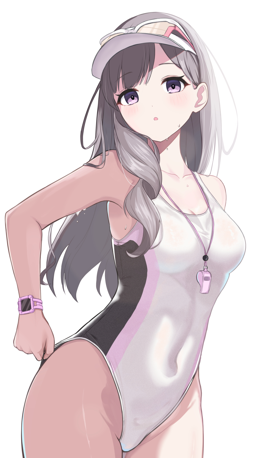 1girl, absurdres, adjusting_clothes, adjusting_swimsuit, aoi_momiji, blush, breasts, cleavage