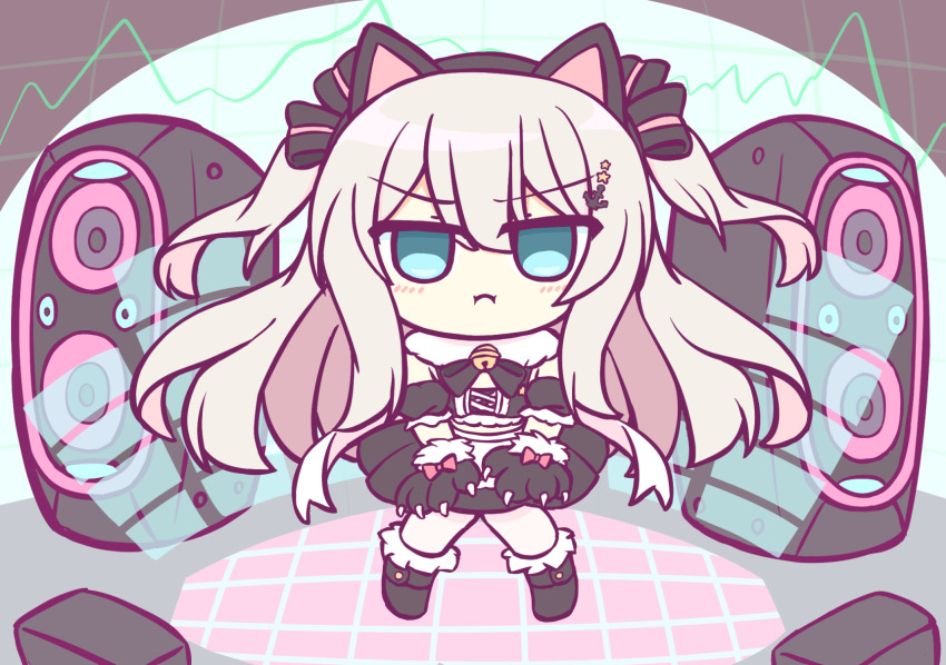 1girl, anchor_hair_ornament, animal_ears, animal_hands, apron, azur_lane, bell, black_bow