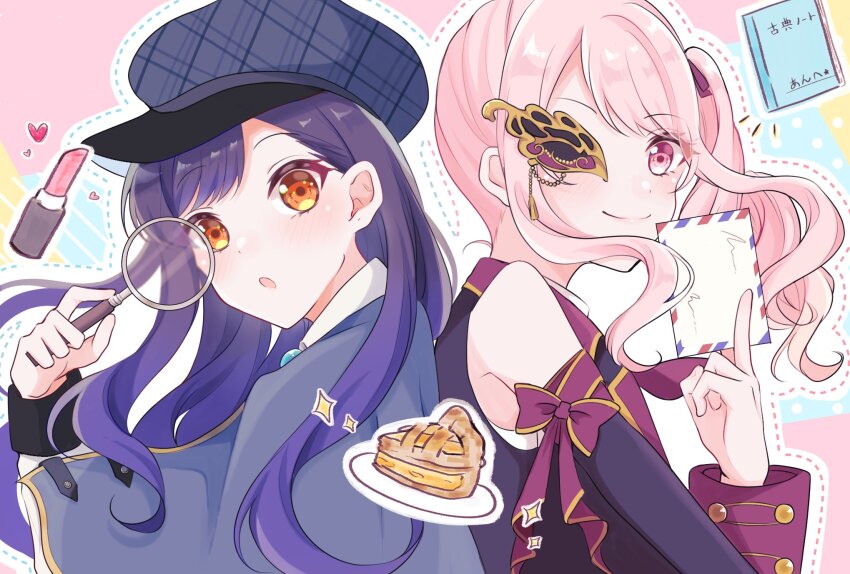 1girl, 1other, :o, akiyama_mizuki, androgynous, blue_hair, closed_mouth, commentary_request