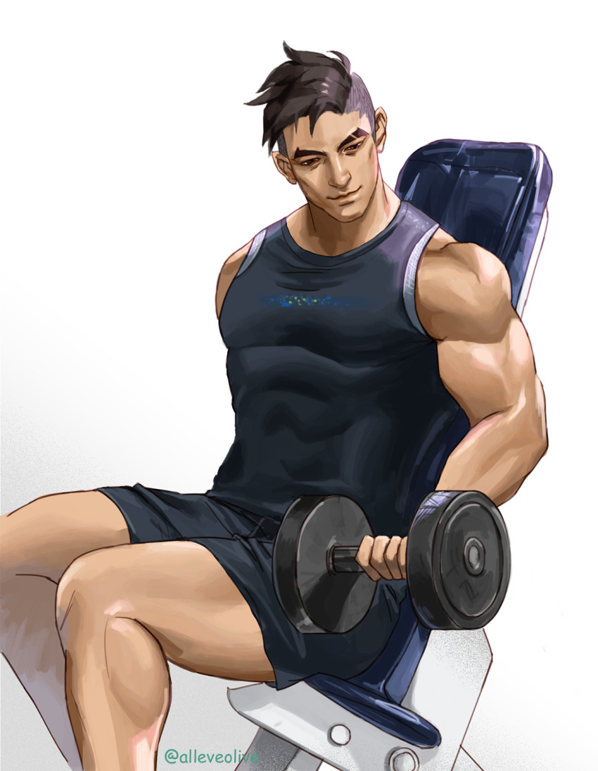 1boy, alleveolive, artist_name, black_hair, black_shirt, black_shorts, commentary, craig_cahn