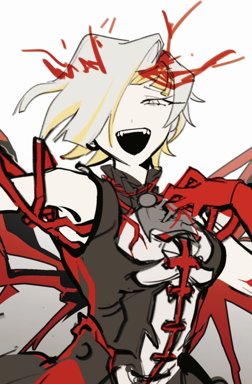 ascot, black_jacket, blonde_hair, crown, e.g.o_(project_moon), gloves, grey_ascot, hair_over_one_eye