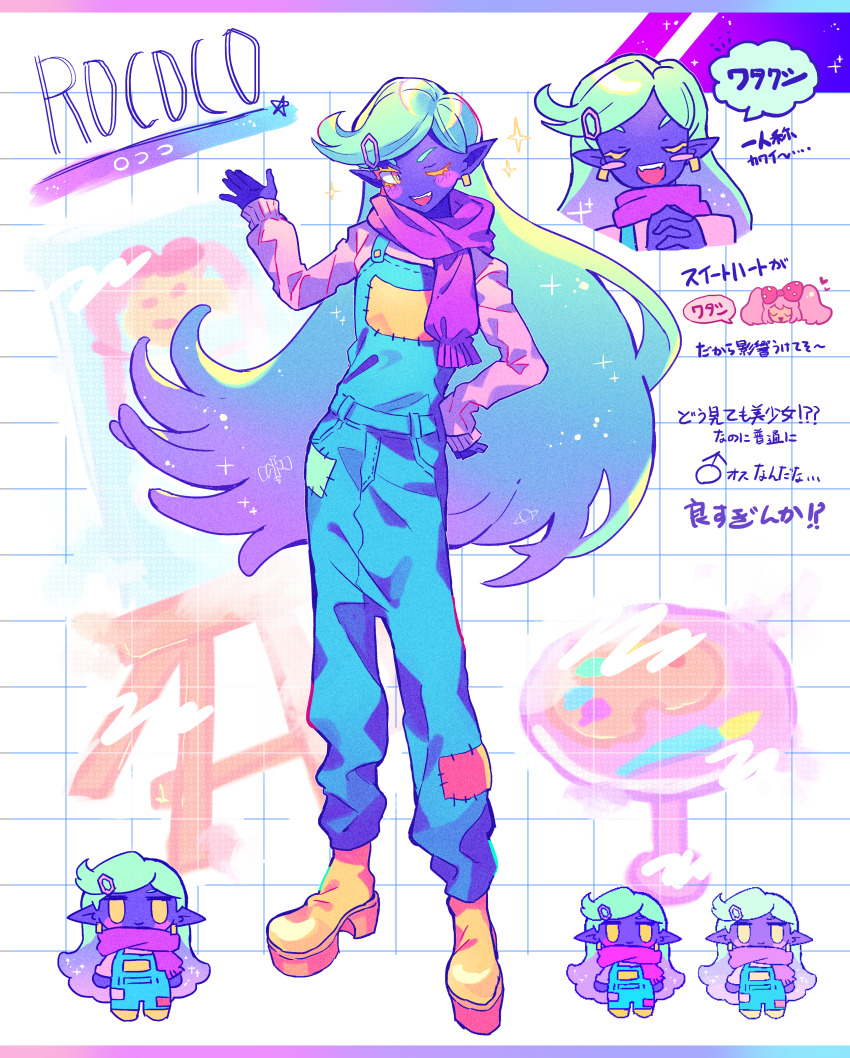 1boy, absurdres, blush, colored_skin, earrings, easel, film_grain, fuji_den_fujiko