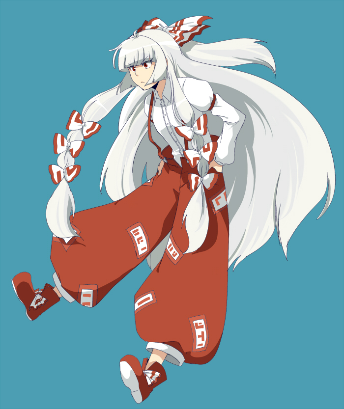1girl, anime_coloring, bad_id, bad_pixiv_id, bow, female_focus, fujiwara_no_mokou, hair_bow
