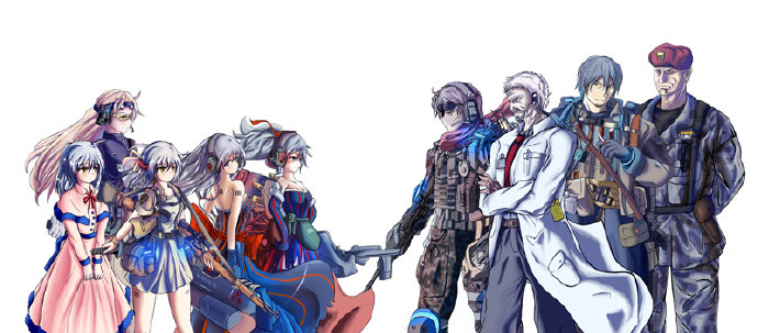 4boys, 5girls, ammunition_pouch, backpack, bad_id, bag, belt, belt_pouch