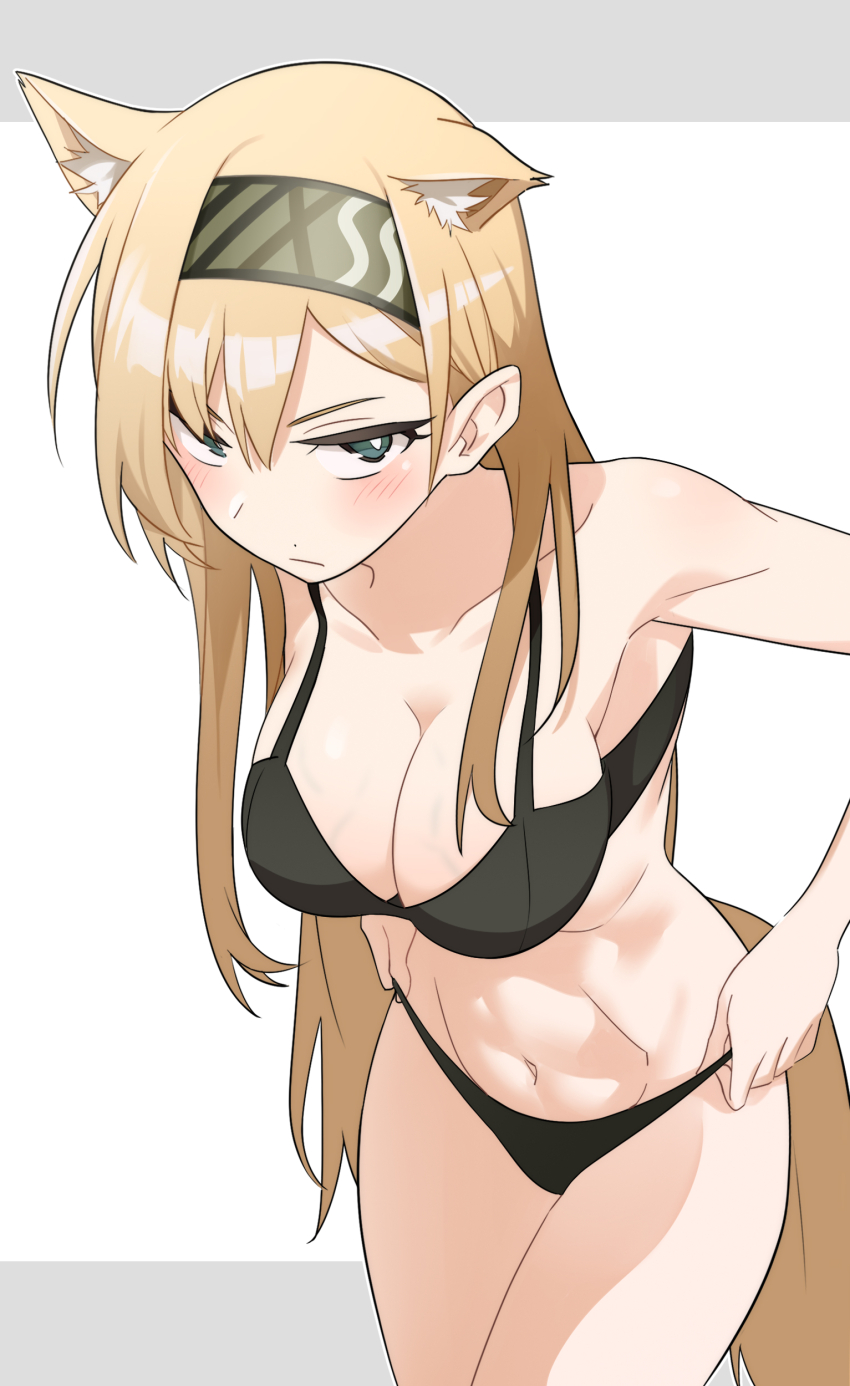 1girl, abs, absurdres, animal_ear_fluff, animal_ears, arknights, armpits, black_bra