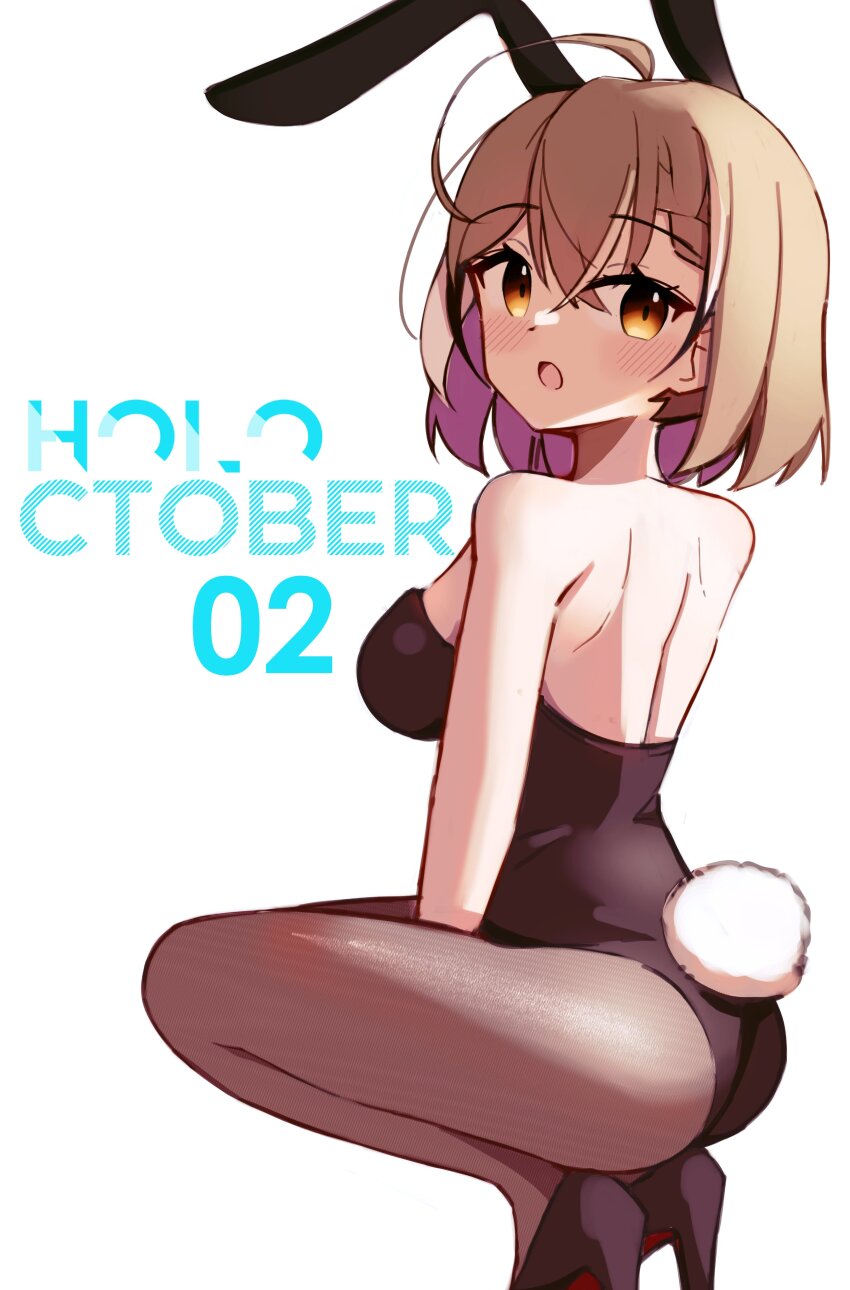 1girl, :o, absurdres, ahoge, alternate_costume, animal_ears, back, bare_shoulders