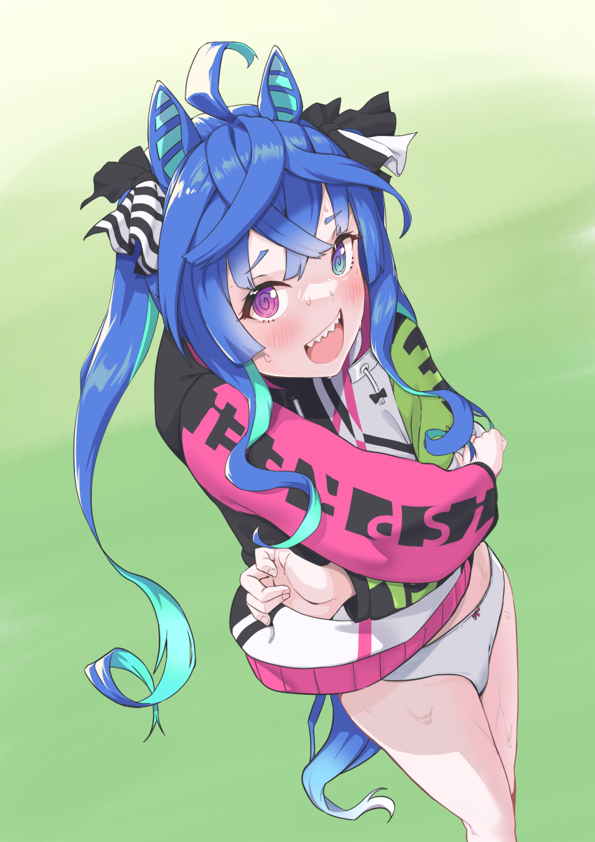 1girl, absurdres, ahoge, animal_ears, aqua_hair, blue_eyes, blue_hair, blush