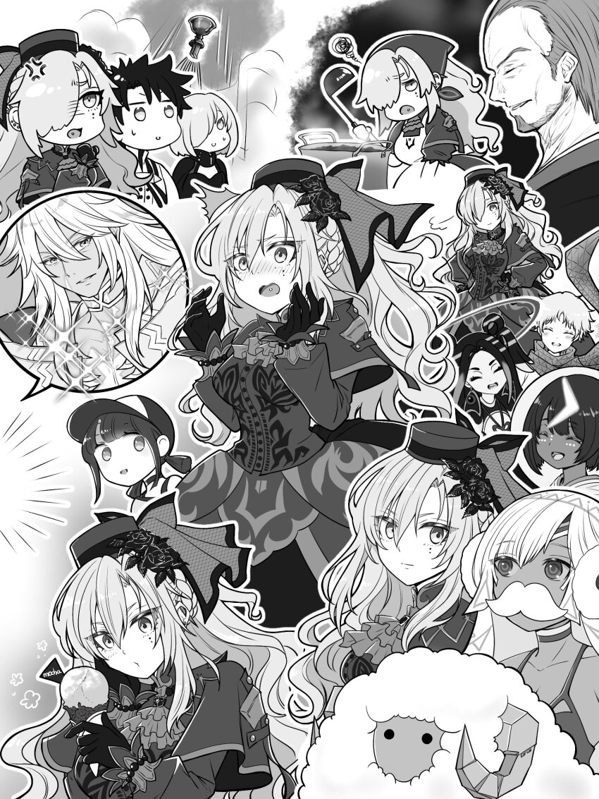 absurdres, altera_(fate), altera_the_santa_(fate), anger_vein, apron, baseball_cap, beard, blush