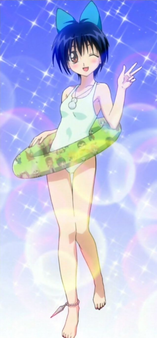 1girl, anime_screenshot, barefoot, brown_eyes, feet, female_focus, highres, innertube, long_image, marchen_awakens_romance, one-piece_swimsuit, one_eye_closed, short_hair, snow, snow_(mar), solo, swim_ring, swimsuit, tall_image