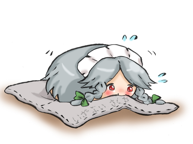 1girl, aby, braid, female_focus, izayoi_sakuya, maid_headdress, red_eyes, silver_hair