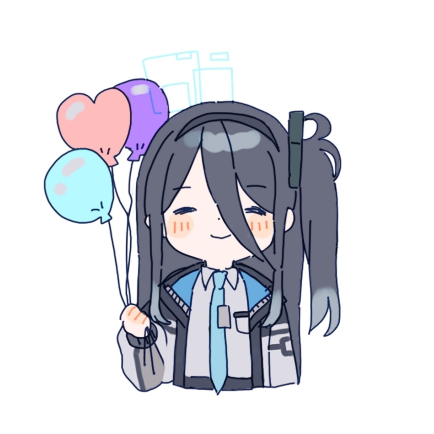 aris_(blue_archive), balloon, black_hair, blue_archive, closed_eyes, halo, highres, jacket