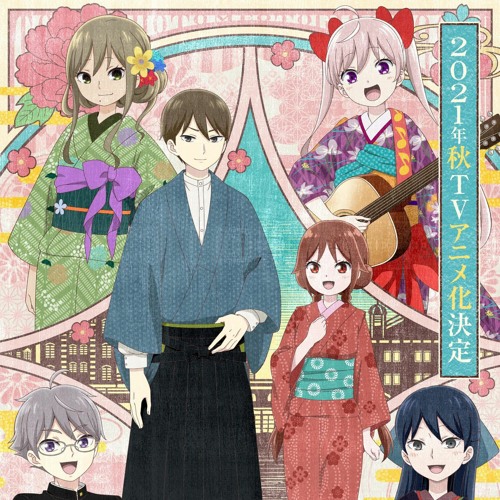 2boys, 4girls, :d, atsumi_ryou, black_eyes, black_hair, blonde_hair, blue_hair