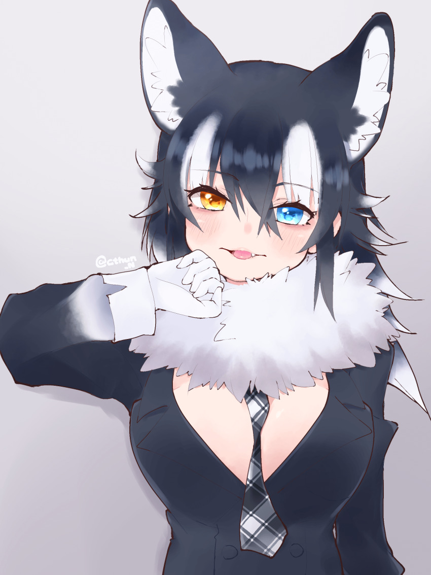 1girl, absurdres, animal_ears, black_hair, blazer, blue_eyes, breasts, cthun_n