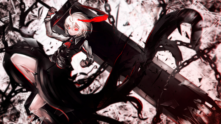 1girl, absurdres, ahoge, ascot, black_skirt, black_vest, blonde_hair, blurry