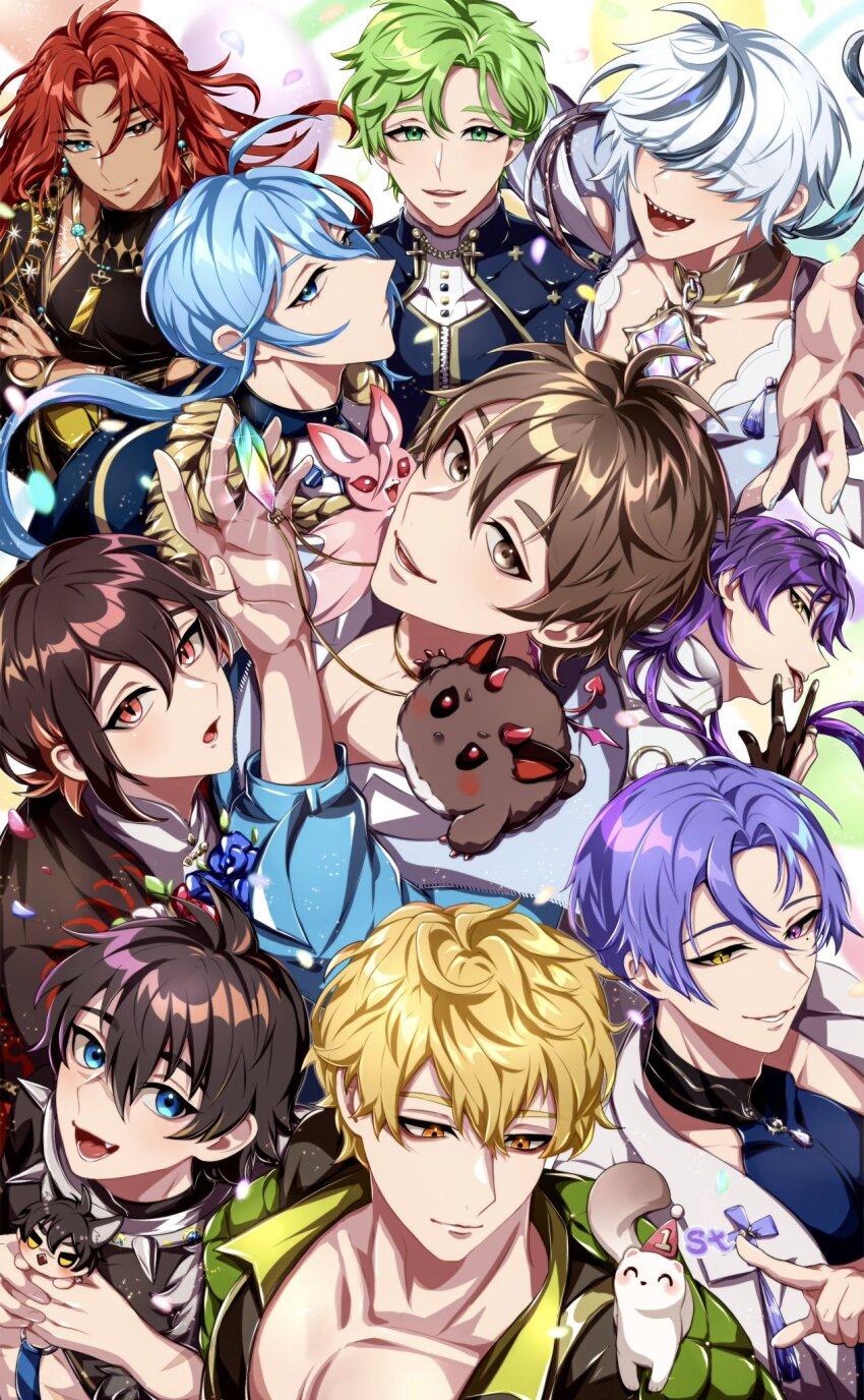 6+boys, ahoge, animal_ears, aster_(nu_carnival), bat_(animal), black_eyes, black_hair, blade_(nu_carnival)