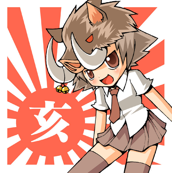 00s, 1girl, 2007, animal_hat, bell, blush, brown_eyes, brown_hair