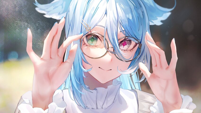 1girl, aqua_eyes, arahenas, blue_hair, blue_nails, blue_wings, elira_pendora, elira_pendora_(3rd_costume)