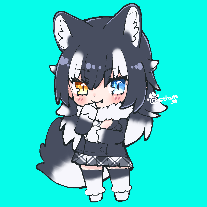 1girl, animal_ears, black_hair, blazer, blue_background, blue_eyes, cthun_n, extra_ears