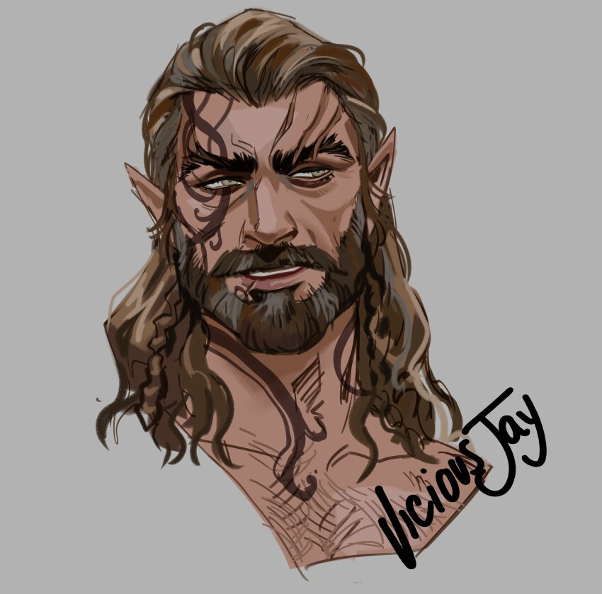 1boy, absurdres, alternate_facial_hair, baldur's_gate, baldur's_gate_3, bara, beard, brown_hair