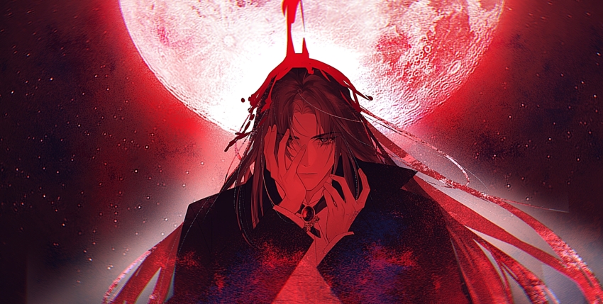 1boy, black_hair, blood, blood_on_face, chinese_commentary, commentary_request, fingernails, gem