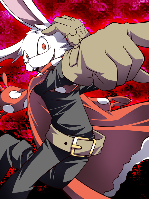 belt, rabbit, cape, foreshortening, gloves, ko-gami, male_focus, oumagadoki_doubutsuen